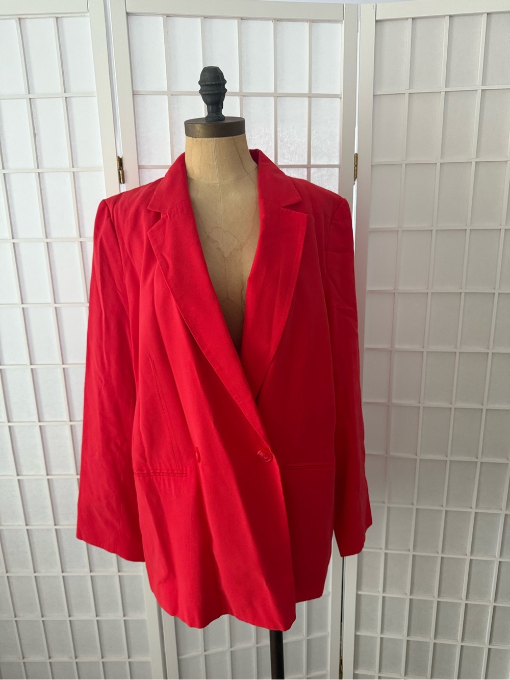 Women’s Red Draped Open Front Blazer Jacket Size Medium (US M)